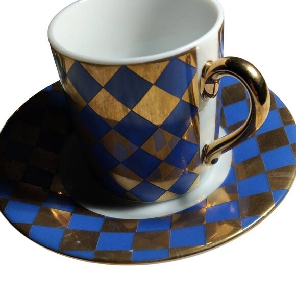 Neiman Marcus Japan Vintage Demitasse Espresso Cup & Saucer Set of 4 Gold Diamon - Picture 2 of 15